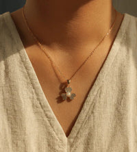 Gold Pearl Flower Cubic Zirconia Jewelry Set