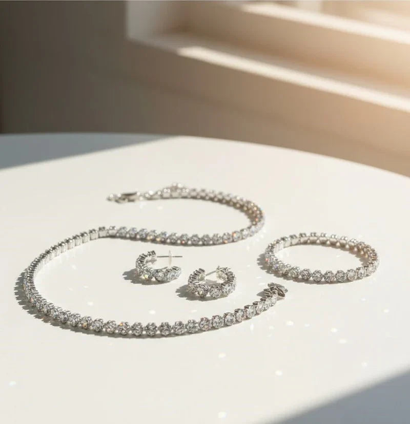 Round Cut Diamond-Style Crystal Jewelry Set