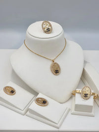Vintage Rose Emblem Jewelry Set – Necklace, Earrings, Bracelet & Ring